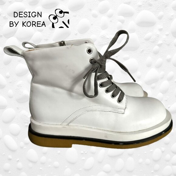 Design By Korea Shoes - White Faux Leather Boots Size 8
